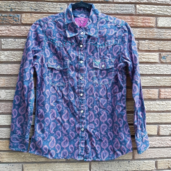 Cowgirl Hardware Small Blue and Pink Paisley Button Down - Picture 1 of 8